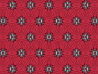 Red kaleidoscope pattern with star-like shapes.