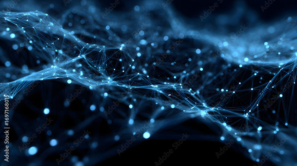 Poster abstract glowing network of connections and particle in a blue digital space