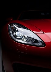 Contemporary Red Sports Car's Headlight Detail with Sleek Aesthetic Design