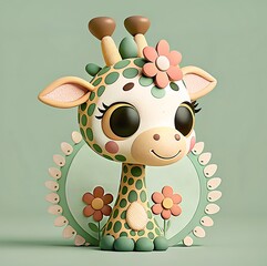 digital illustration of cute animal  with flowers