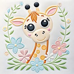 digital illustration of cute animal  with flowers
