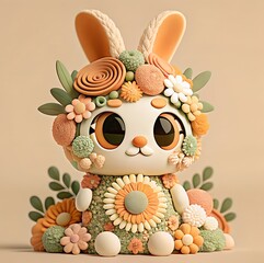 digital illustration of cute animal  with flowers