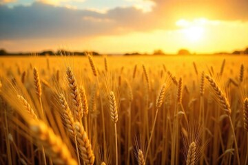 Golden hour sunlight bathes a bountiful field of ripe wheat, ready for harvest The scene evokes abundance and the cycle of nature's generosity , vintage, stalk