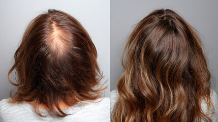 Hair Transformation: Witness the astonishing visual impact of a hair transformation, showcasing the shift from thinning hair to luscious, flowing locks.