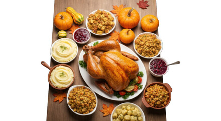 Thanksgiving meal on wooden table
