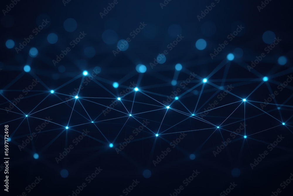 Poster futuristic data network background with glowing lines nodes and soft bokeh abstract digital mesh cyb