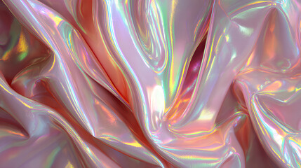Iridescent Hologram Texture in Pearl and Rose Hues Shifting into Neon