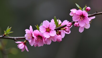 Pink cherry blossoms on the branches