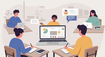 Online Meeting Team Collaboration and Video Conference Illustration