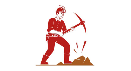 Naklejka premium A symbolic representation of a miner striking rock with a pickaxe, ideal for mining company logos, resource extraction industry branding, and historical labor illustrations
