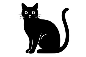 Obraz premium Black cat sitting with white eyes, nose, and whiskers isolated 