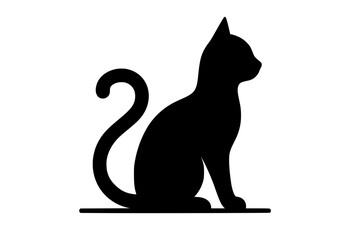 Black Cat Silhouette Sitting Isolated
