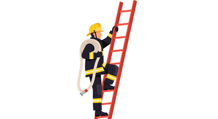 A courageous firefighter ascends a vibrant red ladder, symbolizing emergency response, public safety, and the unwavering dedication of first responders in challenging situations
