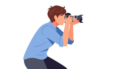 Fototapeta premium Cartoon Photographer Illustration Capturing Moments, Ideal for Travel Blogs, Photography Tutorials, and Creative Website Graphics for Photographers