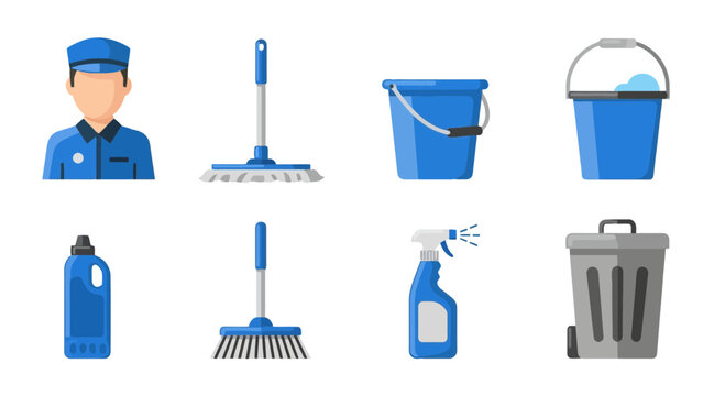 Professional Cleaning Equipment Illustration Set, Versatile for Janitorial Services, Tutorials, Guides, and Educational Materials on Hygiene and Sanitation