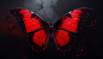 Red butterfly on dark background