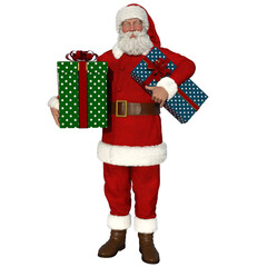 3D rendered Santa Claus holding presents isolated on transparent background