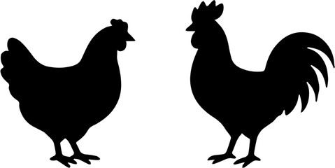 vector illustration of two chicken silhouettes, isolated on white