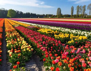 Fototapeta premium Vibrant tulip field under a bright sky