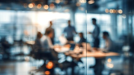 Obraz premium Blurred Business Meeting in Modern Office Space
