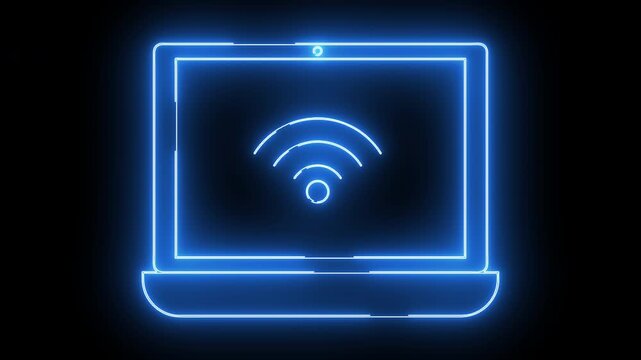 laptop icon and wifi icon with neon effect