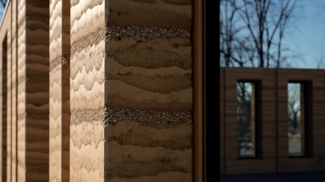Rammed Earth Wall Construction: Layers of Soil and Stone Detail Video