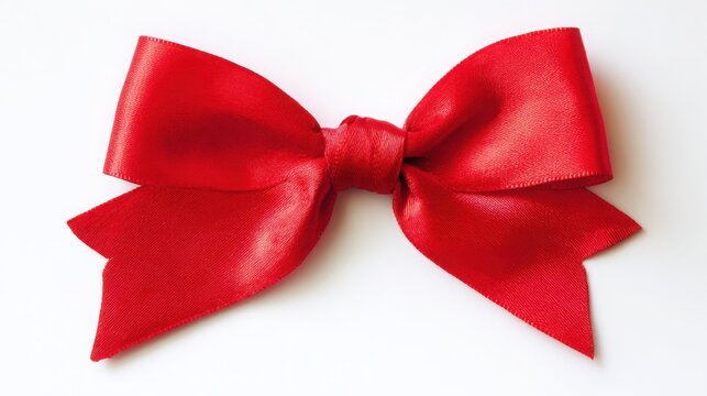 A single red satin ribbon tied in a bow, isolated on pure white, representing elegance and simplicity.