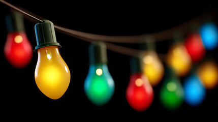 Colorful string of lights glowing in the dark