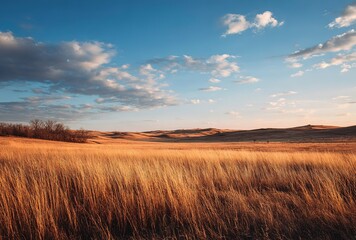 Golden Prairie with Blue Sky at Dusk