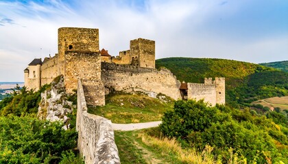 Fototapeta premium Ancient stone castle atop a hill