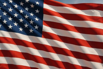 Obraz premium American flag proudly waving in gentle breeze against pure white background symbolizing patriotism and national pride