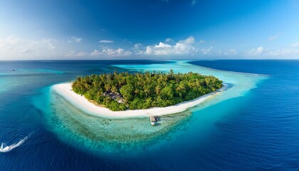 aerial view of a tropical island in baa atoll maldives