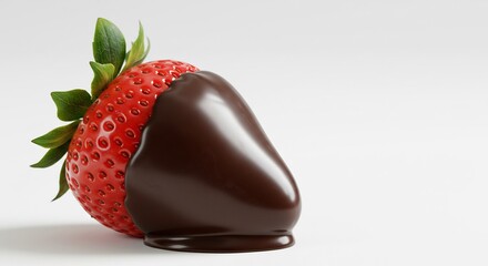 Chocolate-dipped strawberry glistening under soft light. AI Generated