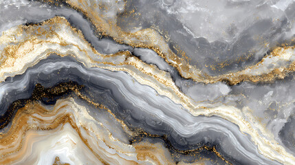 Fototapeta premium Elegant Marble Texture with Swirling Gold Veins and Gray Tones, Luxurious Abstract Background