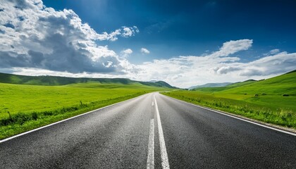 Fototapeta premium endless road along green grassland