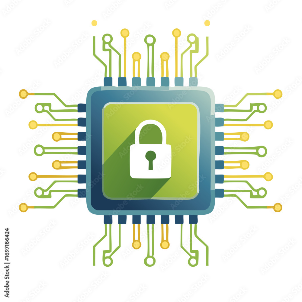 Aufkleber digital security concept with a processor microchip and padlock icon