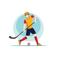 Obraz premium Floorball Player Hitting Ball with Stick Indoor Sport Activity Illustration