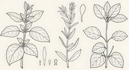 Fototapeta premium Herb and Plant Study - Base - Variation 1