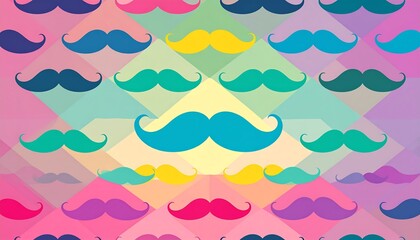 Seamless pattern of colorful mustache on geometric background illustration