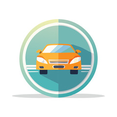 Obraz premium Modern Orange Car Icon Front View Flat Design Teal Circle Graphic