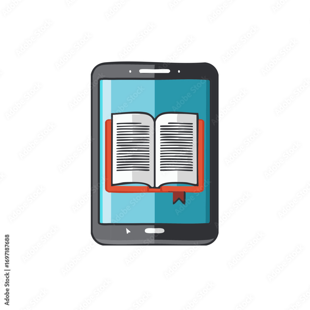 Aufkleber digital book icon on a tablet screen representing e-learning online reading and digital library