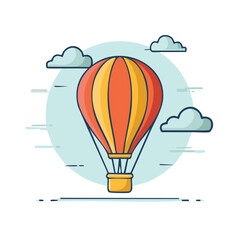 Fototapeta premium Cartoon Style Hot Air Balloon Ascending in a Blue Cloudy Sky Illustration