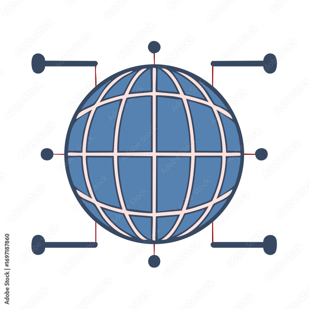 Poster global network and data connection concept with a stylized world globe icon