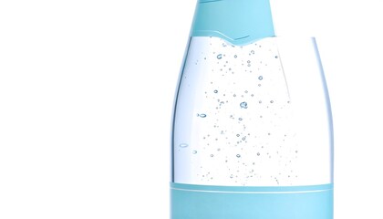 Light-blue soda water bottle with carbonation