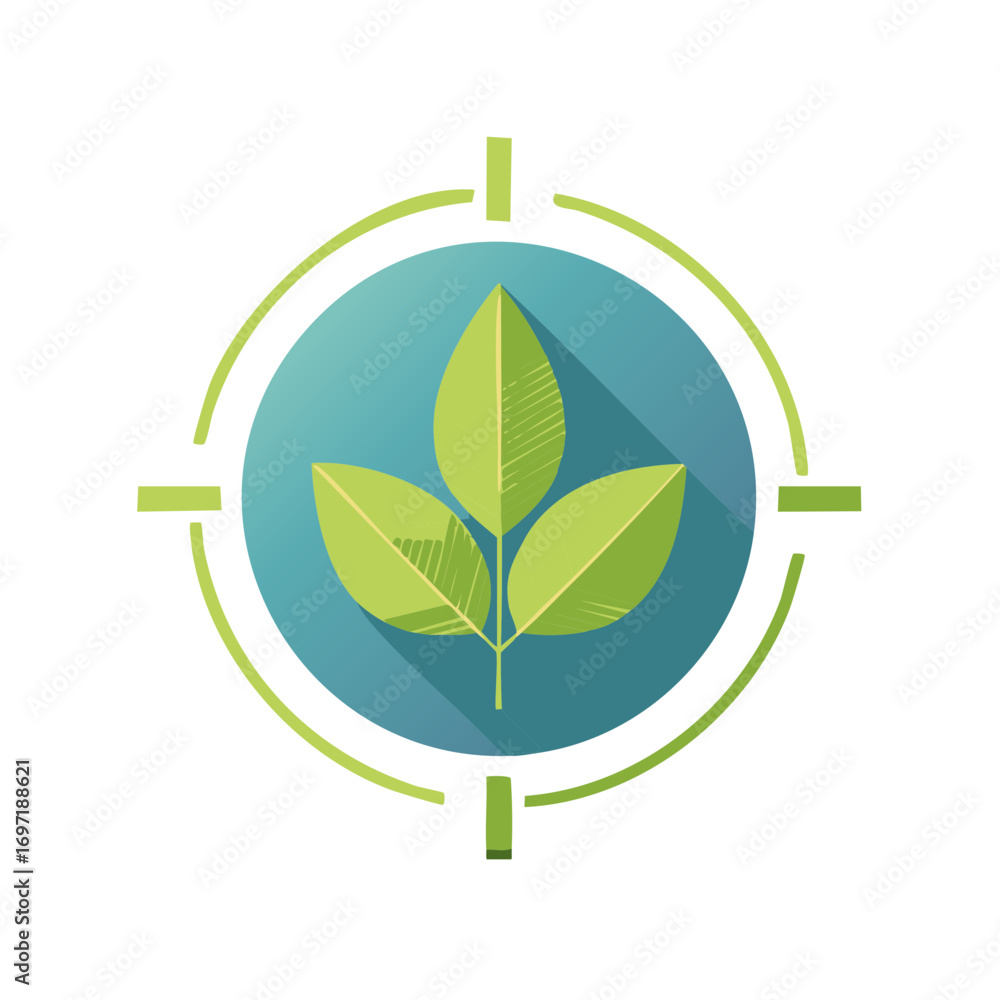 Poster vector illustration of leaf design within targeting circle symbol