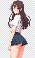 Anime Girl Posing in White Crop Top and Skirt