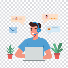 Customer service representative assisting online with a laptop