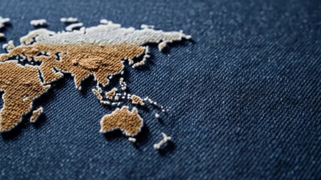 Textured World Map on Denim