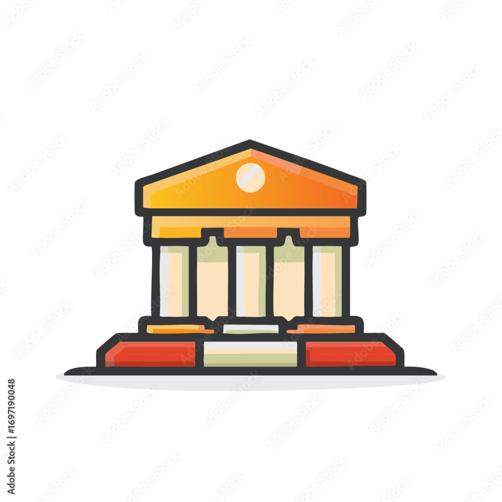 Poster building icon illustration featuring columns and classical architecture style