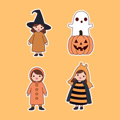 Cute halloween characters ghost pumpkin sticker